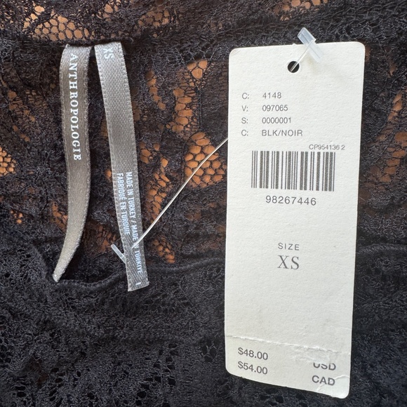 Anthropologie - NWT - Black, XS, Stretch, Short Sleeve, Lace Top - Picture 6 of 12